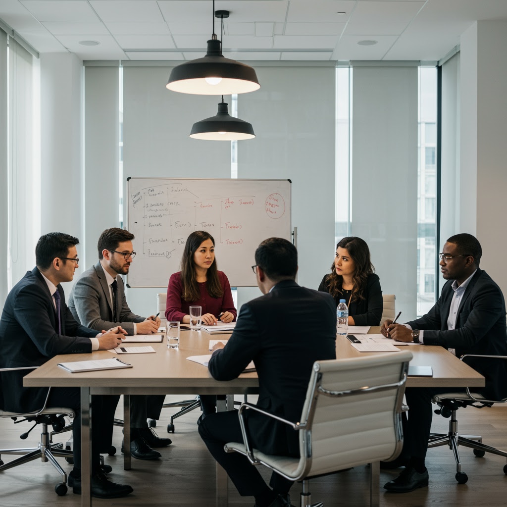 Strategic meeting in a modern boardroom